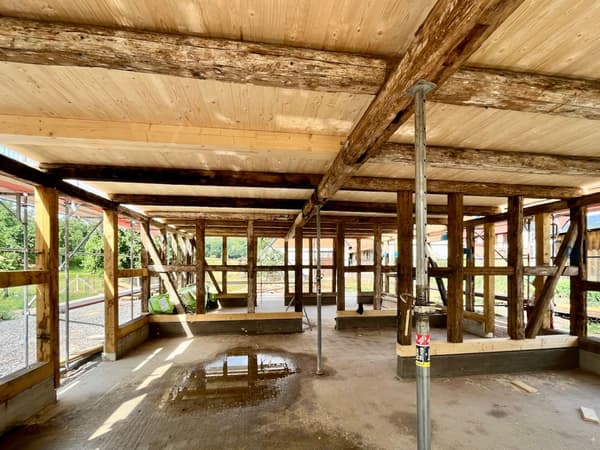 Architectural project - green construction, countryside style, timber posts, restoration, wood columns, renovation project, rustic construction, natural materials, wood, timber, raw materials, recycled materials, eco design, construction phase, building framework, timber structure, structural timber, construction site, under construction, exposed beams, open frame, wooden ceiling, timber facade, light wood, natural wood, eco friendly, wooden beams, rural architecture, honey wood, sustainable structure, unfinished building, natural building, eco build, indoor outdoor, timber cladding, timber ceiling, structural integrity, rustic style, earthy tones, heritage building, barn style, open space, daylighting