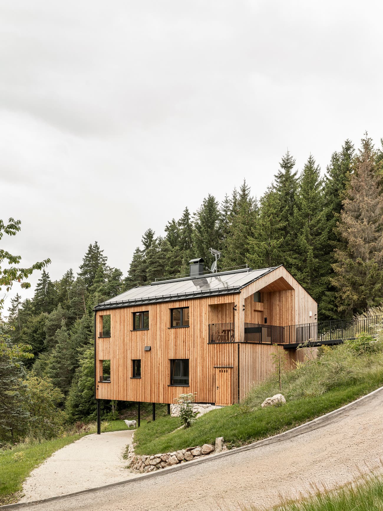 Architectural project - Scandinavian cabin, rustic vibes, elevated design, woodland home, natural materials, wood, timber, outdoor living, warm tones, eco design, sustainable architecture, beige, brown, wood facade, natural setting, rustic modern, rustic charm, serene atmosphere, eco-friendly construction, minimalist style, cozy retreat, warm wood, earth tones, passive house, hillside house, timber house, rural home, nature-inspired, organic materials, environmental design, forest retreat, forest view, peaceful retreat, eco cabin, off-grid living, sustainable house, country living, green surroundings, vertical cladding, wooden exterior, modern cabin, wood finish