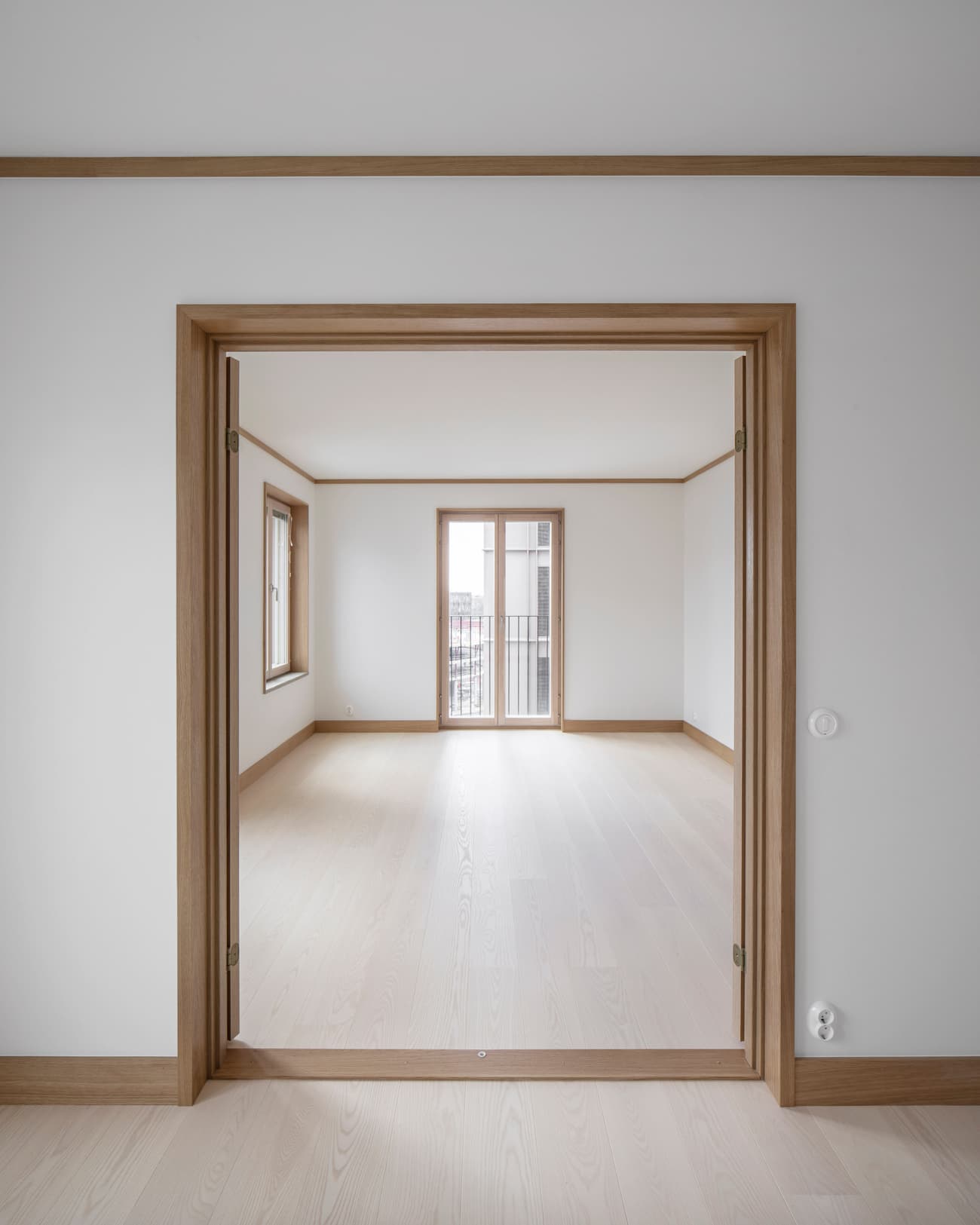 Architectural project - airy interior, open door, stylish simplicity, indoor space, wood, timber, natural light, sustainable design, contemporary style, neutral tones, functional space, beige, light wood, simple design, modern simplicity, neutral palette, serene space, light tones, clean lines, white walls, white, eco friendly home, cozy vibe, inviting home, Nordic style, open layout, residential design, timber flooring, Scandinavian design, bright interior, calm atmosphere, home interior, interior architecture, minimalist interior, bright room, uncluttered space