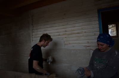 Architectural project - wood wall, casual vibe, DIY project, manual work, sustainable build, natural design, timber texture, farmhouse vibe, country style, texture wall, renovation project, rustic construction, natural materials, wood, timber, sustainable design, warm tones, grey, work in progress, construction process, construction materials, beige, casual setting, neutral colors, earth-friendly, rustic finish, plaster wall, plaster, rustic style, earthy tones, textured finish, cozy atmosphere, plaster texture, timber wall, eco renovation, home improvement, home renovation