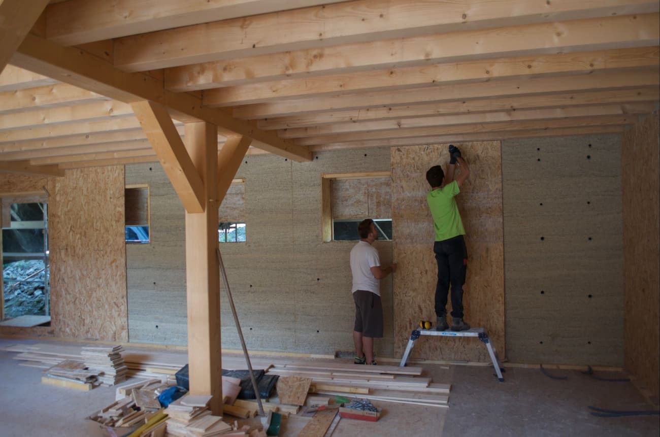 Architectural project - DIY project, green construction, OSB, renovation project, unfinished space, indoor space, natural materials, interior view, wood, timber, raw materials, timber frame, natural tones, construction phase, construction site, work in progress, exposed beams, modern construction, functional space, plywood, beige, architectural elements, light wood, farmhouse style, timber construction, simple design, rustic vibe, wood beams, light brown, eco materials, wood construction, building process, plywood panels, sustainable building, construction detail, structural beams, ecological design, timber cladding, energy efficient, wooden interior, compact design, timber interior, earthy tones, wooden walls