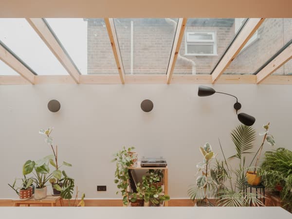 Architectural project - indoor greenery, lush plants, eco interior, indoor garden, glass roof, plant decor, airy room, fresh atmosphere, minimalist, soft lighting, wood, timber, natural light, sustainable design, glass, green, neutral tones, daylight, eco friendly, urban oasis, wooden beams, Scandinavian style, soothing ambiance, biophilic design, clean lines, white walls, light filled, white, harmonious design, wood accents, open plan, nature-inspired, cozy atmosphere, relaxing space, integrated lighting, bright space, nordic influence, home interior, contemporary vibe, airy feel, clutter-free, calm setting, modern interior, skylight, indoor plants, urban retreat