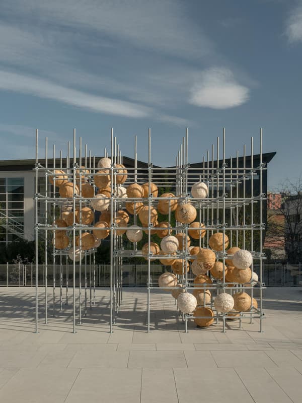 Architectural project - dynamic structure, urban furniture, urban art, public art, modern sculpture, artistic vibe, structural art, plaza, art installation, aesthetic space, artistic structure, artistic expression, modern art, creative structure, urban installation, metal, outdoor space, modular design, industrial aesthetic, innovative design, grey, metal framework, outdoor installation, beige, concrete, public space, urban space, urban design, geometric design, courtyard, architectural element
