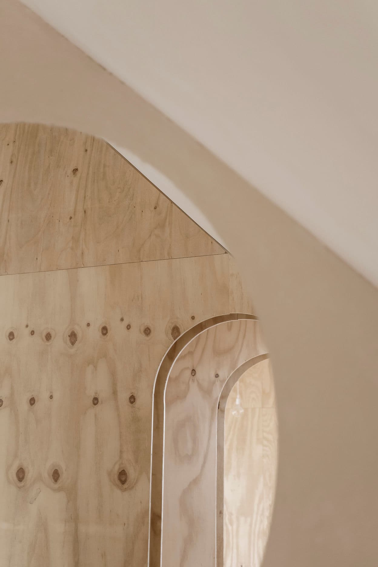 Architectural project - subtle elegance, eco interior, arched doorway, organic feel, smooth surface, refined design, simple interior, warm interior, natural materials, architectural detail, sustainable design, warm tones, light wood, natural wood, eco friendly, contemporary touch, rustic modern, Scandinavian style, neutral palette, minimalist design, timber detailing, raw wood, natural finish, plywood wall, structural detail, modern rustic, timber cladding, cozy vibe, inviting space, wood grain, wooden elements, wooden texture, nordic influence, timber wall