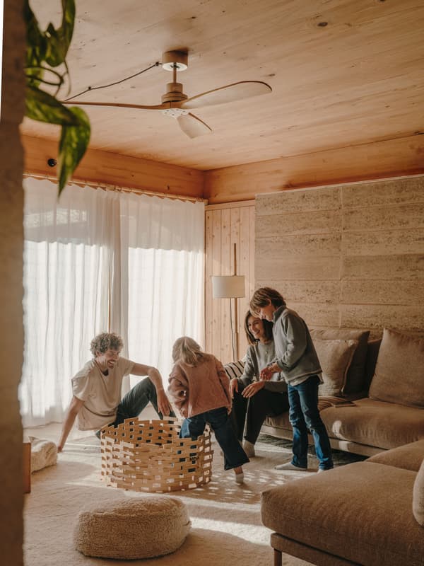 Architectural project - cozy living, Scandi style, plant decor, exposed beam, home sanctuary, sunlit space, playful area, beige decor, bohemian decor, airy curtains, soft furnishings, indoor leisure, casual lounge, warm interior, natural materials, wood, timber, fabric, relaxed vibe, natural light, warm tones, grey, neutral tones, beige, light wood, eco friendly, rustic modern, rustic charm, serene atmosphere, light brown, casual seating, soft textures, modern aesthetics, warm wood, earth tones, natural palette, modern rustic, contemporary home, timber ceiling, comfortable home, inviting space, family gathering, child friendly, textured walls, residential space, wood ceiling, home interior, family room, sustainable living, Japanese style