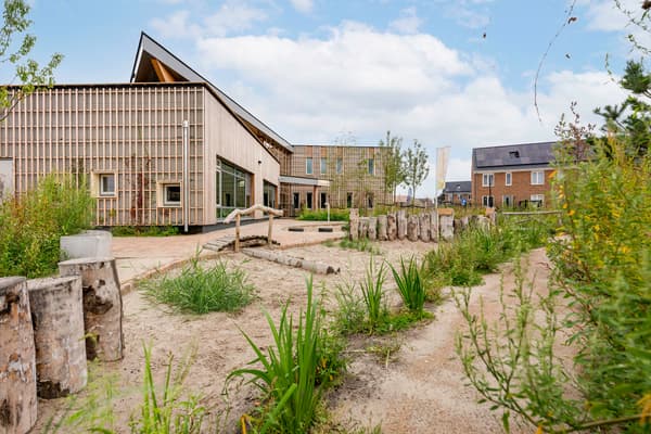 Architectural project - residential complex, native plants, garden area, circular economy, paving stones, planting design, community living, neighborhood design, timber slats, wooden logs, rural feel, sustainable development, natural materials, wood, timber, outdoor space, natural light, outdoor living, sustainable design, warm tones, community space, green, neutral tones, daylight, beige, concrete, wood facade, timber facade, exterior design, eco friendly, rustic vibe, contemporary design, eco building, natural landscape, green architecture, low carbon, modern rustic, biophilic design, passive house, modern facade, landscape integration, bright exterior, energy efficient, inviting entrance, nature-inspired, environmentally friendly, landscape design, wooden cladding, garden path