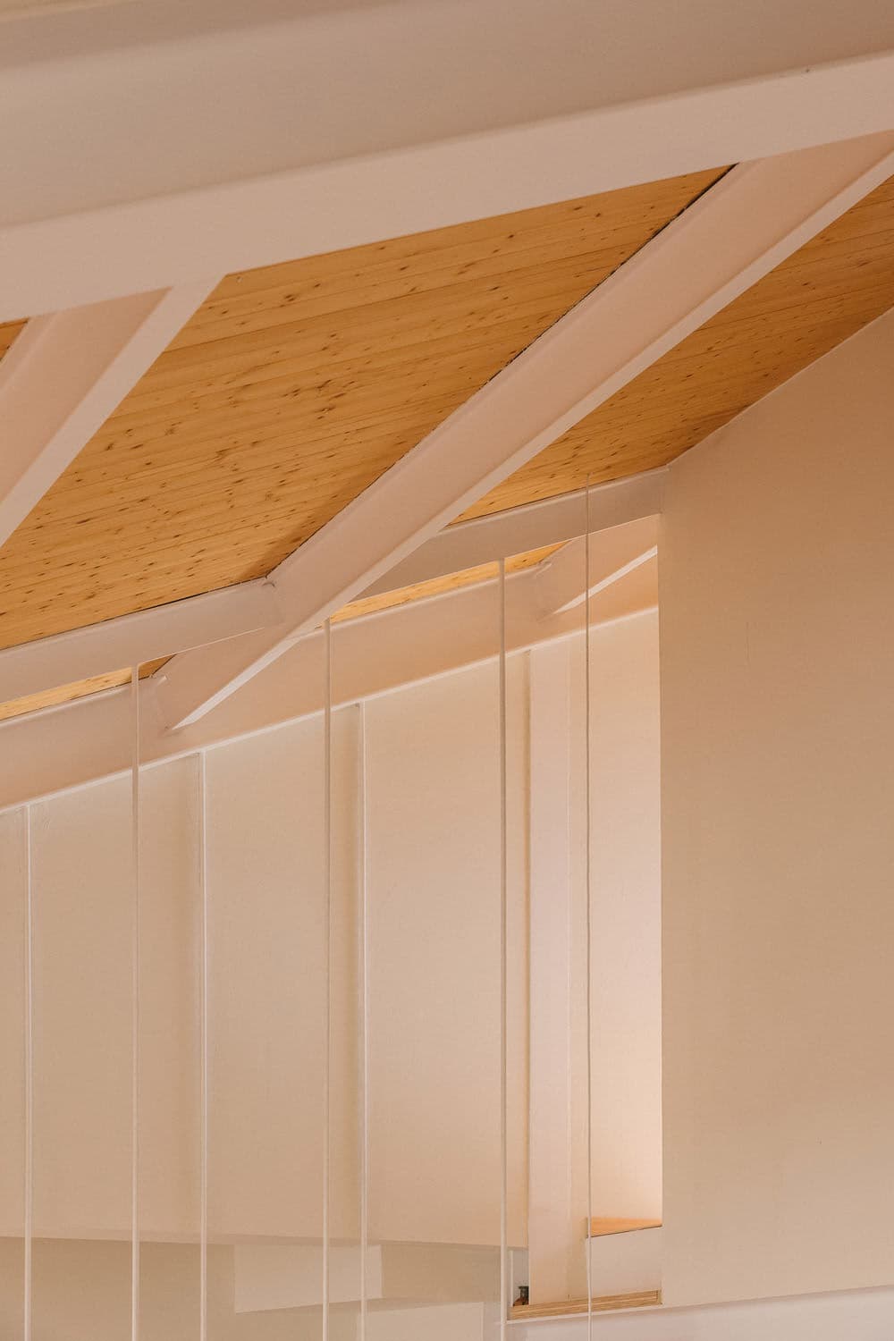 Architectural project - beige walls, refined style, architectural clarity, white beams, spacious design, elegant finish, cozy interior, serene vibe, natural materials, architectural detail, wood, timber, natural light, sustainable design, warm tones, neutral tones, exposed beams, daylight, beige, light wood, modern aesthetic, modern design, honey wood, minimalist architecture, Scandinavian style, neutral palette, eco-friendly materials, contemporary home, clean lines, white, Nordic design, wooden interior, timber ceiling, airy space, timber interior, open layout, open plan, warm atmosphere, residential design, bright interior, sleek design, wood ceiling, architectural elegance, timber paneling, high ceiling, double height, vaulted ceiling