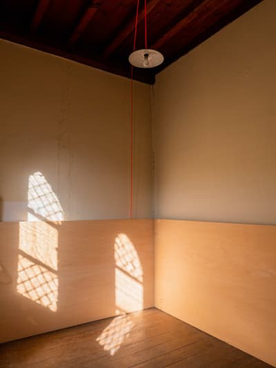 Architectural project - retro vibe, vintage style, minimalist room, ambient lighting, traditional vibe, crafted space, minimalist lighting, warm interior, light play, sustainable materials, natural light, warm tones, eco design, neutral tones, light wood, simple design, honey wood, natural textures, rustic charm, serene atmosphere, timber floor, wooden floor, timber walls, cozy vibe, beige tones, timber ceiling, inviting space, artisanal design, cozy corner, warm light, earthy textures, wood ceiling, wooden paneling, pendant lamp, shadow patterns, wooden walls, exposed ceiling