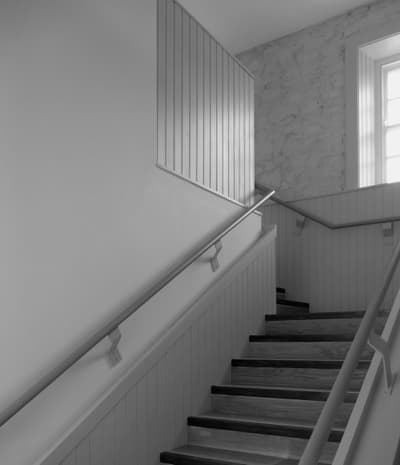 Architectural project - design element, brick wall, white wall, handrail, residential stair, natural materials, architectural detail, wood, timber, grey tones, natural light, rustic touch, warm tones, grey, contemporary design, industrial touch, minimalist design, neutral colors, clean lines, light filled, white, textured wall, stone, brick, stone wall, rustic wall, cozy design, bright interior, sleek design, interior space, wall panel, renovation, modern minimalist, wooden paneling, staircase, mixed materials, stairwell, wooden stair, timber stair