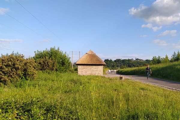 Architectural project - harmony with nature, minimal intervention, green environment, rural landscape, open sky, nature-inspired design, ecological architecture, peaceful landscape, rustic structure, nature, grass roof, idyllic setting, pastoral charm, farmland, serene environment, sustainable materials, outdoor space, eco friendly, vernacular architecture, small building, low carbon footprint, tranquil setting, scenic view, organic materials, traditional design, simple living, countryside, rural vibe, outdoor architecture, natural habitat, countryside retreat, calm atmosphere, pastoral scene, natural surroundings